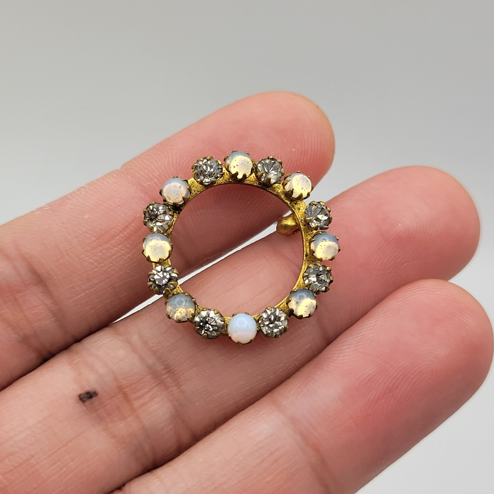 Vintage Mid-Century Wreath Brooch with Faux? Opals and Paste